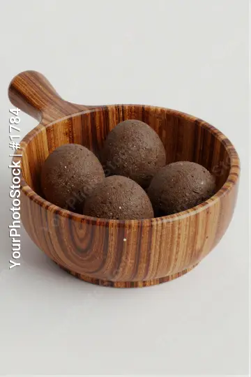 Wooden Bowl with Chocolate Truffles striped pattern