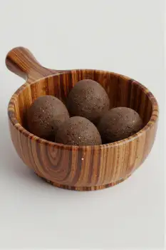 Wooden Bowl with Chocolate Truffles striped pattern
