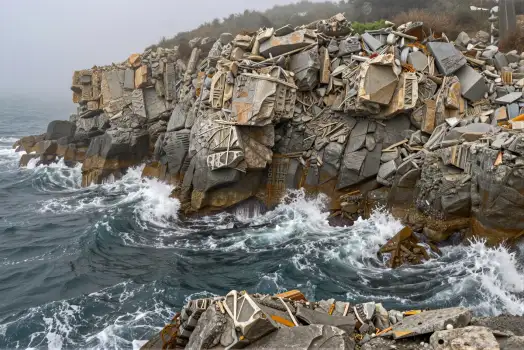 Ocean Rock Formation with Debris boulders waves