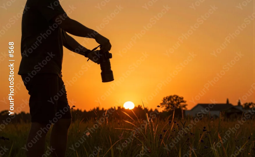 Person Taking Sunset Photo in Field taking photo
