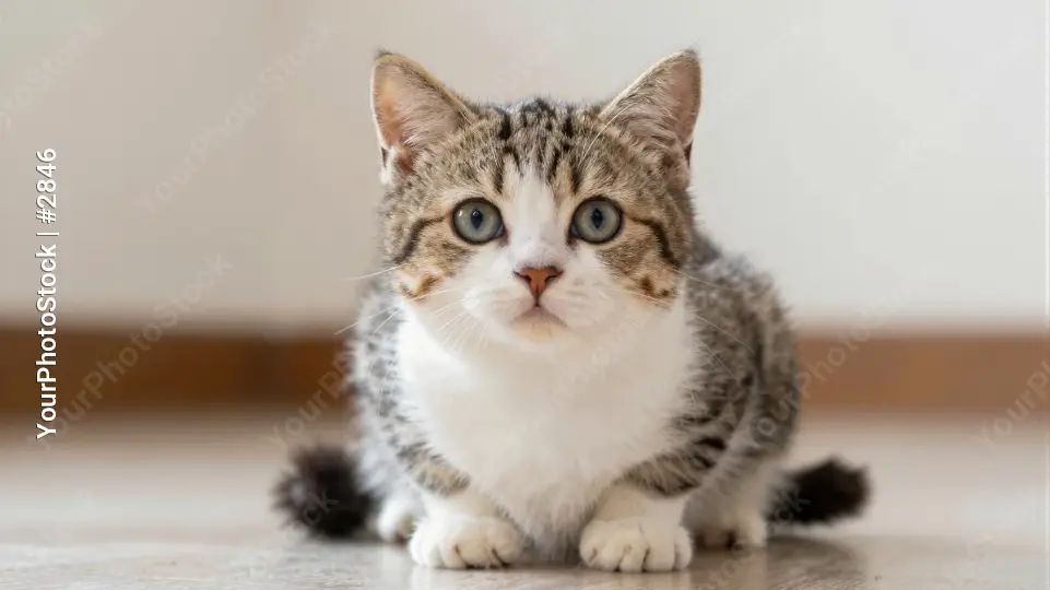 Adorable Kitten on Floor look at camera