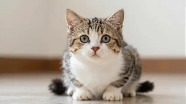 Adorable Kitten on Floor look at camera