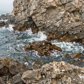 Dramatic Rocky Coastline with Waves crashing waves