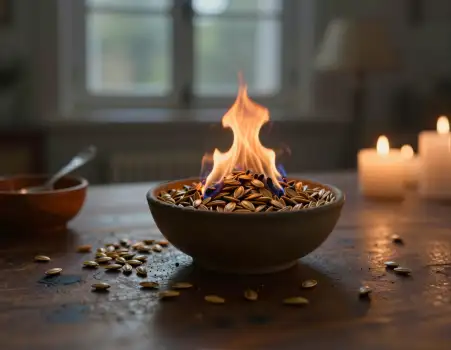 Cozy Pumpkin Seeds on Wooden Table warmth fall