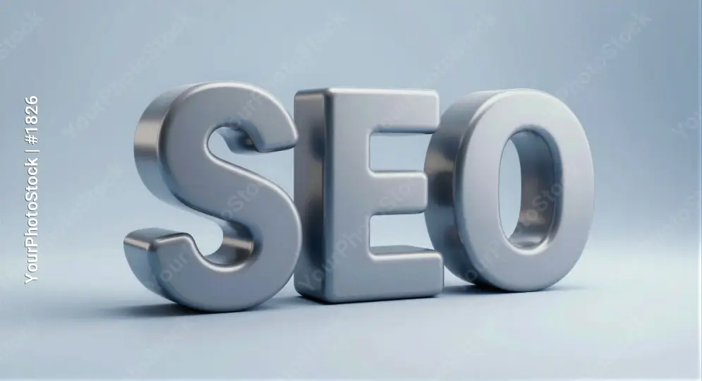 SEO Letters 3D Rendering metallic shiny light blue