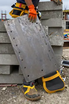 Construction Worker Holding Metal Plate building site