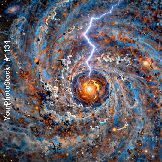 Spiral Galaxy with Lightning Strike digital art