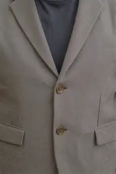 Close-up of Beige Blazer with Gold Buttons clothing
