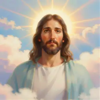 Serious Jesus Christ Standing in Front of Sky with Clouds
