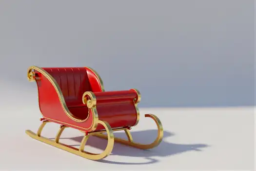 Red and gold decorative Christmas sleigh on white background