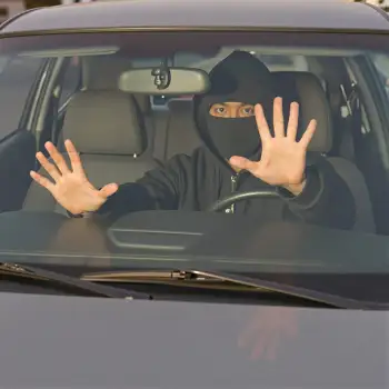 Person Making Stop Gesture in Driver Seat car thief