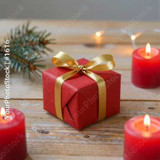 Red Gift Box with Candles and Lights wrapped gift