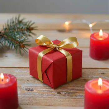 Red Gift Box with Candles and Lights wrapped gift