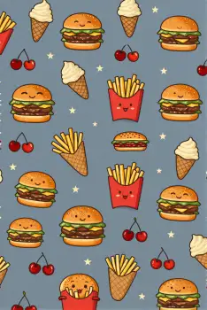 Fast Food Seamless Pattern with Burgers and Ice Cream
