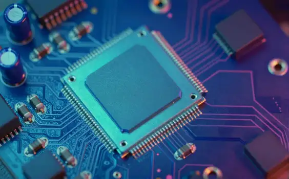 Close-up of printed circuit board (PCB) with electronic components