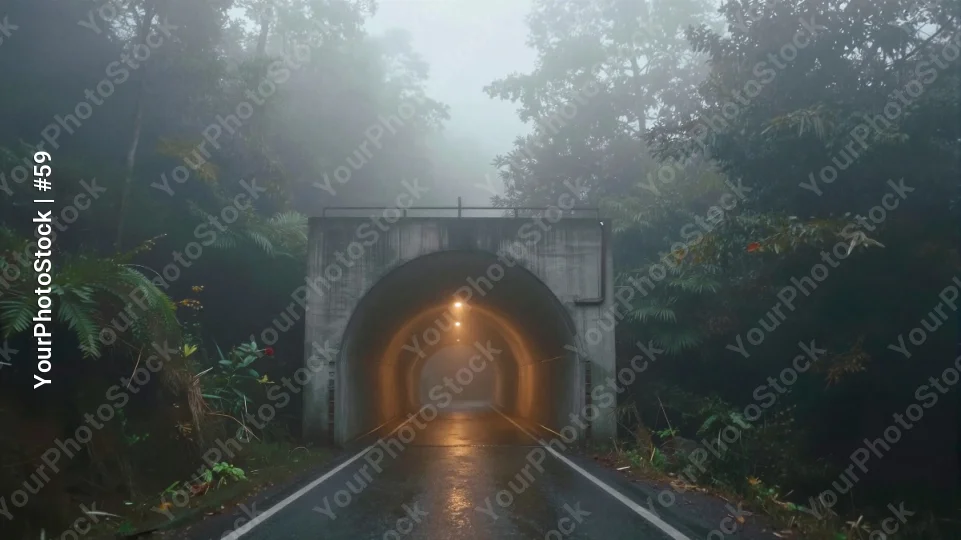 Forest Tunnel on Foggy Day road morning landscape