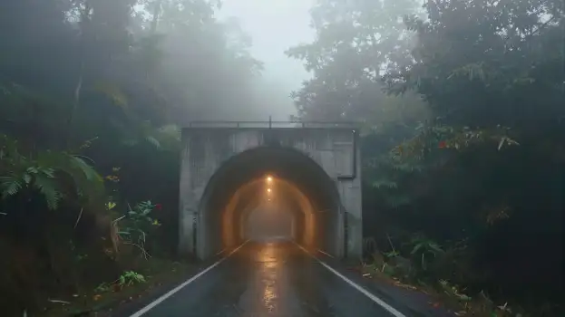 Forest Tunnel on Foggy Day road morning landscape