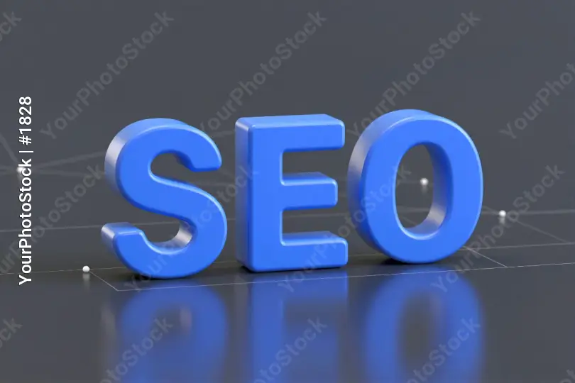 3D Blue SEO Letters Tilted Modern Background grid