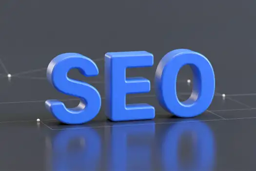 3D Blue SEO Letters Tilted Modern Background grid