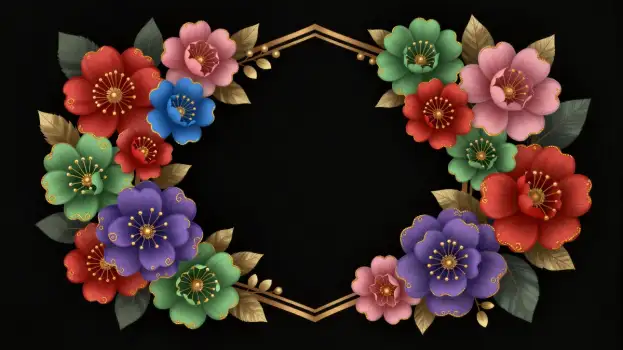 Colorful Symmetrical Flowers and Leaves Design