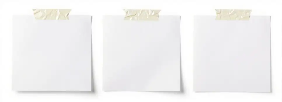 Three White Sheets of Paper with Gold Tape in Triangular Formation sticky note