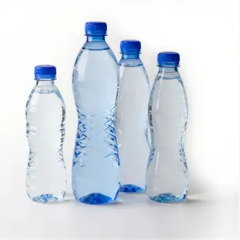 Four Empty Plastic Water Bottles Arranged on White Background