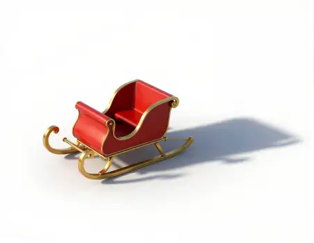 Red and gold miniature Santa Claus sleigh on white