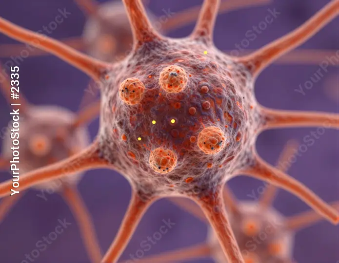 Neurons in Circular Pattern, Orange Center, Yellow Dots