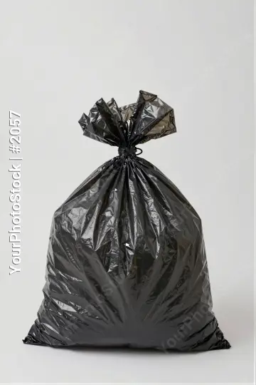 Black Garbage Bag Standing Upright crumpled shiny recycle