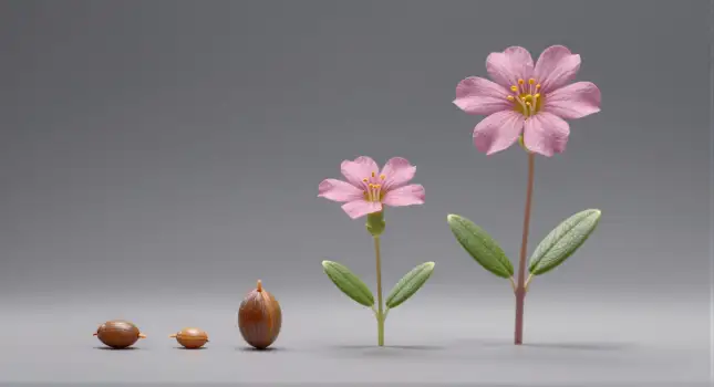 Three Pink Flowers with Green Leaves on Grey Background