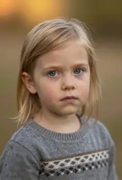 Serious Young Girl with Blonde Hair Looking Directly at Camera kid