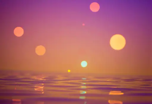 Serene Sunset Over Ocean with Colorful Sky Circles