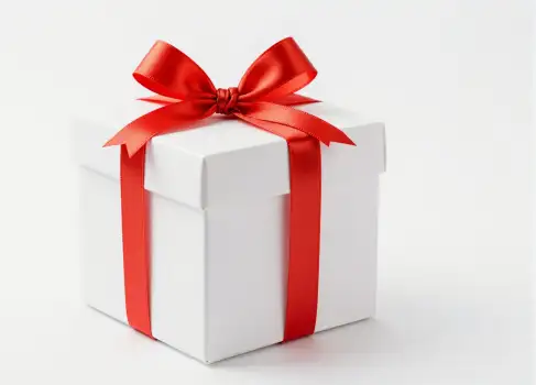 Elegant Red Bow Gift Box white