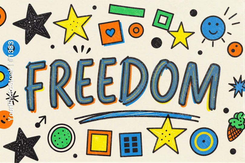 Freedom Cursive Illustration with Shapes playful
