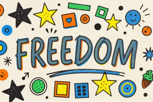 Freedom Cursive Illustration with Shapes playful