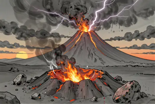 Volcano Erupting with Lava Flow digital illustration
