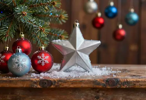 Christmas Table Decorations red baubles blue baubles