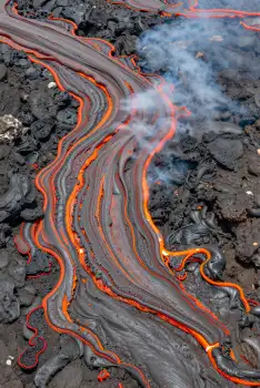 Lava Flow on Rocky Surface volcano smoke geology