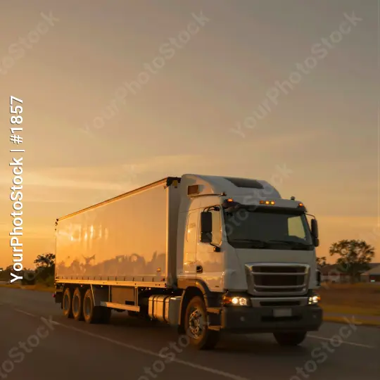 Refrigerated Semi-Truck on Highway at Sunset refrigerated trailer