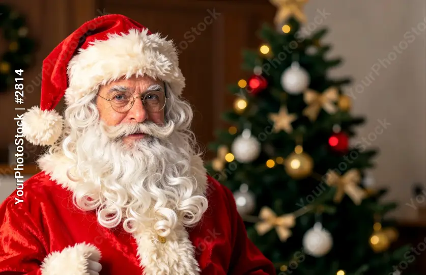 Santa Claus at Christmas Tree Display man red white