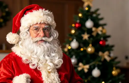 Santa Claus at Christmas Tree Display man red white