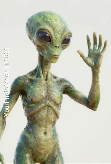 Alien Standing Upright Waving 3d rendering round eyes