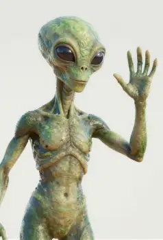 Alien Standing Upright Waving 3d rendering round eyes