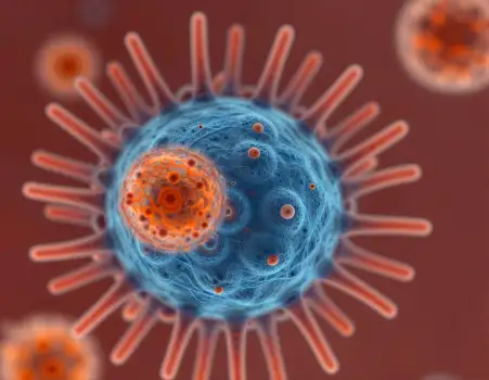 3D Rendered Blue Sphere with Orange Spikes and Dots