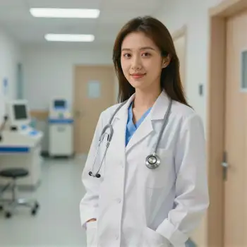 Young Asian Doctor Smiling in Hospital Corridor