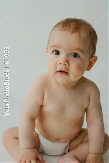 Baby Sitting Curiously on Floor diaper white background