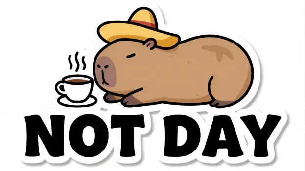 Cute cartoon of a beaver with a cup of coffee and a sombrero