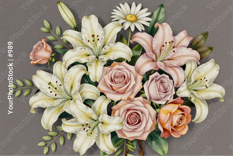 Elegant Bouquet of Flowers with Lilies, Roses and Daisies