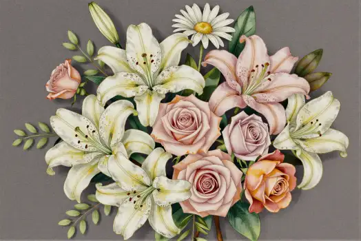 Elegant Bouquet of Flowers with Lilies, Roses and Daisies