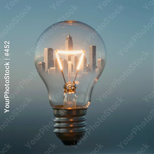 Onward City Lights: Light Bulb with Skyline city skyline